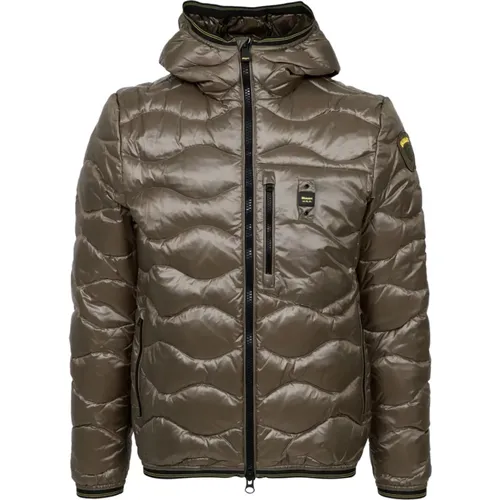 Technischer Stoff Kapuzen Steppjacke , Herren, Größe: XL - Blauer - Modalova