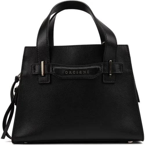 Schwarze Lederhandtasche mit Reißverschluss , Damen, Größe: ONE Size - Orciani - Modalova