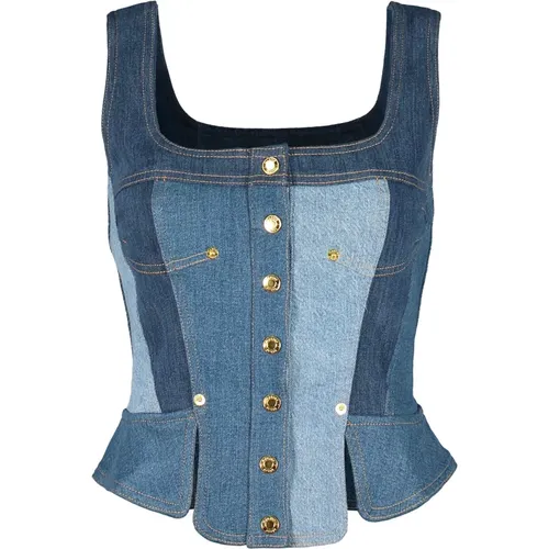 Denim Korsett Top mit Cut-Out Details , Damen, Größe: S - Marine Serre - Modalova