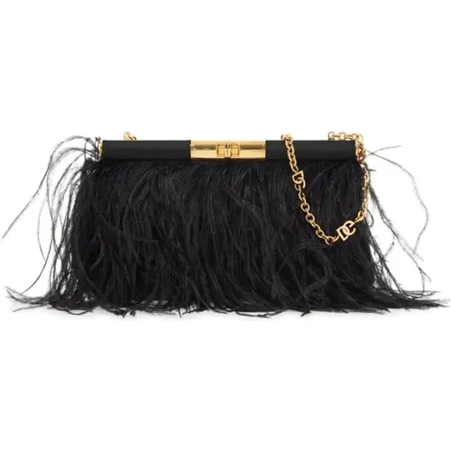 Silk Feather Shoulder Bag with Chain , female, Sizes: ONE SIZE - Dolce & Gabbana - Modalova