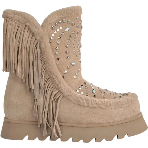 Fringed Pelz Knöchelstiefel , Damen, Größe: 41 EU - Alma en Pena - Modalova