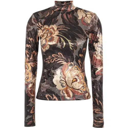 Chenille Paisley Print Rollkragenpullover,Schwarzer Blumen-Velvet-Pullover - ETRO - Modalova