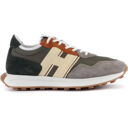 Green and Beige Suede and Technical Fabric Sneakers , male, Sizes: 6 UK - Hogan - Modalova