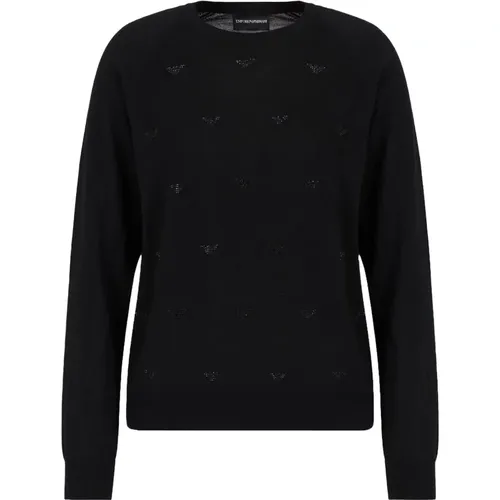 Rasata Rundhalsausschnitt Pullover mit Micro Strass , Damen, Größe: M - Emporio Armani - Modalova