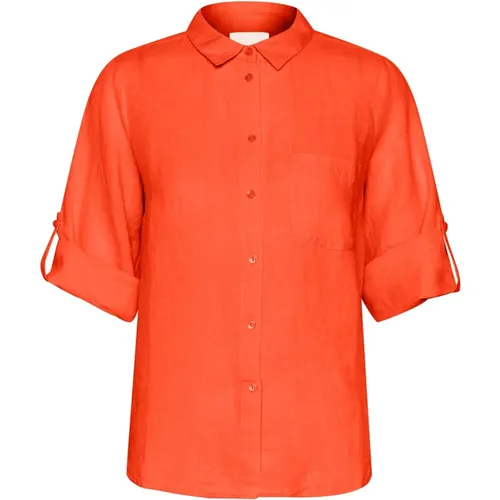 Mandarin Red Linen Shirt Blouse , female, Sizes: XL, M, L - Part Two - Modalova