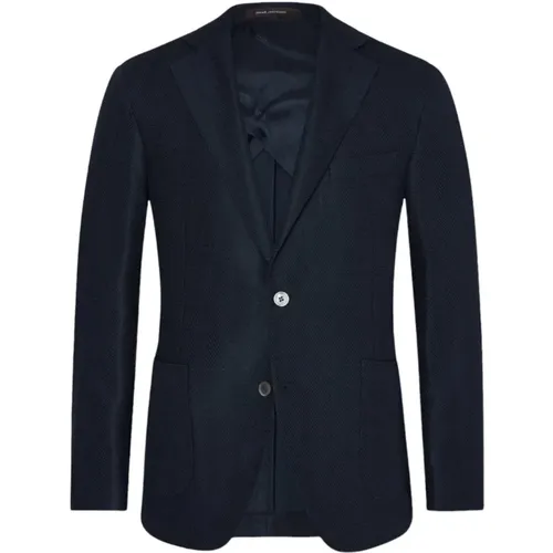 Marine Herringbone Blazer Stilvoll Bequem , Herren, Größe: L - Oscar Jacobson - Modalova