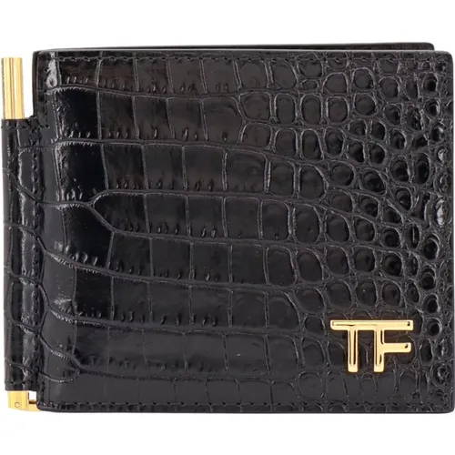 Leather Wallet with Metal Monogram , male, Sizes: ONE SIZE - Tom Ford - Modalova