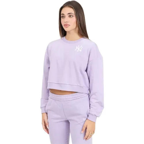 Lila Crop Crew Neck Sweatshirt , Damen, Größe: XS - new era - Modalova