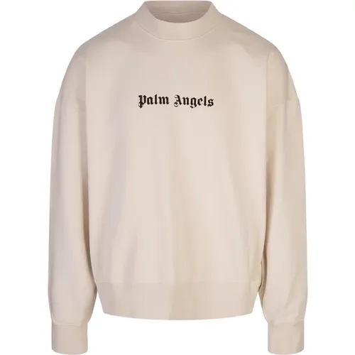 Weißer Crew-neck Sweatshirt mit Logo-Print - Palm Angels - Modalova