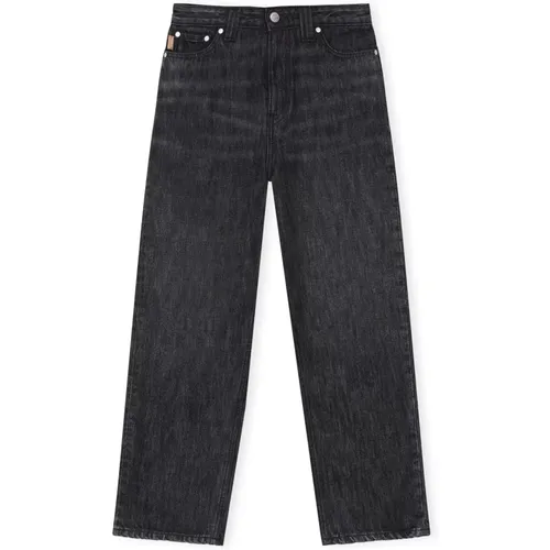 Stonewashed Schwarze Cropped Jeans , Damen, Größe: W30 - Ganni - Modalova