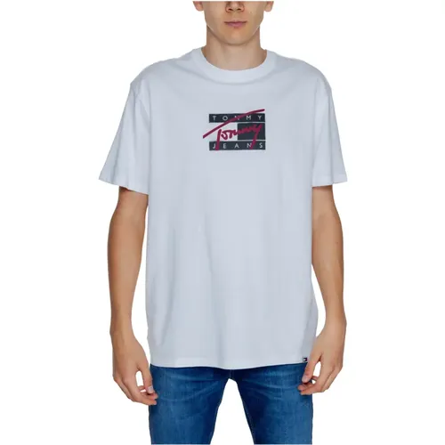 Weiß Bedrucktes Rundhals T-Shirt Herren , Herren, Größe: M - Tommy Hilfiger - Modalova