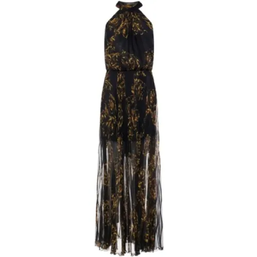 Plissettato Nero Langes Kleid mit BaroccoPrint - Versace Jeans Couture - Modalova