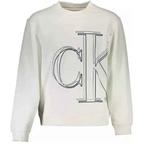 Cotton Sweater, Long-Sleeved, Round Neck, Print, Logo , male, Sizes: XL, 2XL - Calvin Klein - Modalova