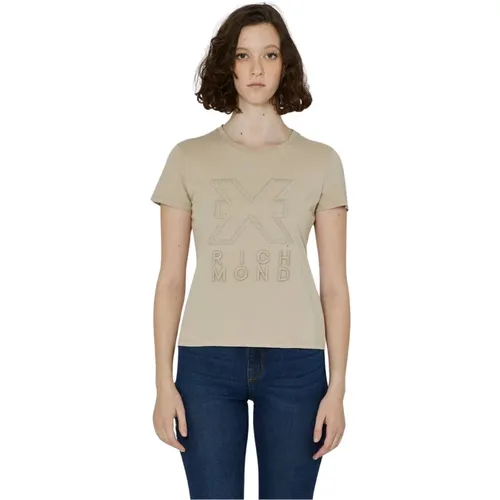 T-Shirt mit Frontdruck Rundhalsausschnitt Slim Fit , Damen, Größe: L - John Richmond - Modalova