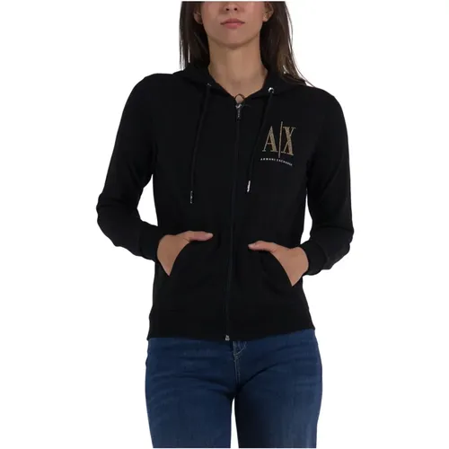 Sweatshirt mit Reißverschluss und Kapuze , Damen, Größe: L - Armani Exchange - Modalova