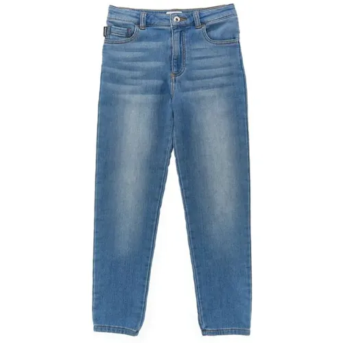 Blaue Denim-Fünf-Taschen-Jeans mit Teddy-Patch - Moschino - Modalova