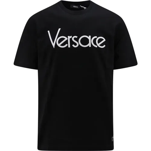 Ribbed T-Shirt with Embroidery , male, Sizes: L, M, S - Versace - Modalova