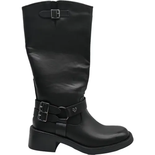 Schwarze Lederstiefel , Damen, Größe: 39 EU - Braccialini - Modalova