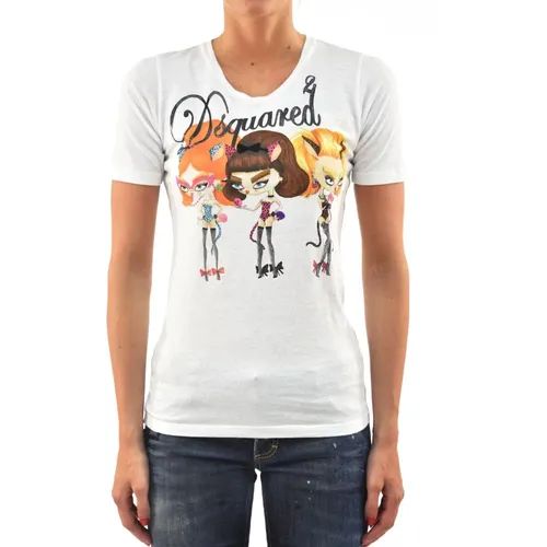 Graphic Print Cotton Women`s T-Shirt , female, Sizes: XS - Dsquared2 - Modalova