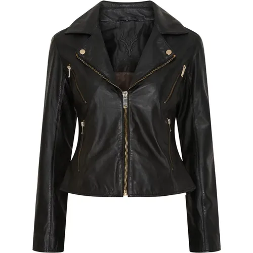 Leather Biker Jacket with Gold Accents , female, Sizes: M, S, 2XL, L, XS, XL, 3XL - Notyz - Modalova