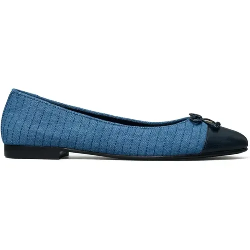 Quilted Cap-Toe Ballet Denim Shoes , female, Sizes: 3 UK, 4 1/2 UK, 5 1/2 UK, 4 UK, 5 UK, 6 UK, 7 UK, 3 1/2 UK - TORY BURCH - Modalova