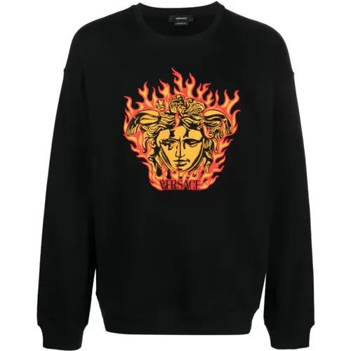 Sweater with Medusa Flame Logo , male, Sizes: M, XL, S, L - Versace - Modalova