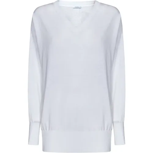 Weiße Rippstrick V-Ausschnitt Pullover , Damen, Größe: XS - Malo - Modalova