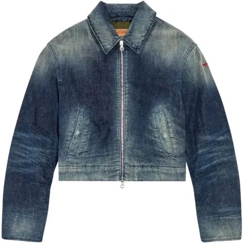 Blaue Gepolsterte Denimjacke , Damen, Größe: XS - Diesel - Modalova