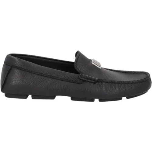 Schwarze Leder-Logo-Loafer-Sandalen,Schwarze flache Schuhe - Driver Cervo Antic - Dolce & Gabbana - Modalova