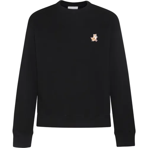 Schwarzer Baumwoll-Sweatshirt mit gesticktem Logo , Herren, Größe: S - Maison Kitsuné - Modalova