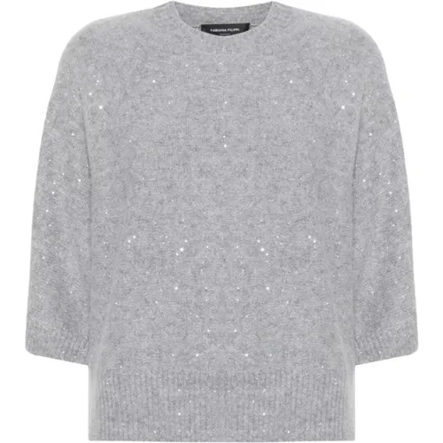 Heather Grey Sequin Detail Sweater , female, Sizes: M, S - Fabiana Filippi - Modalova