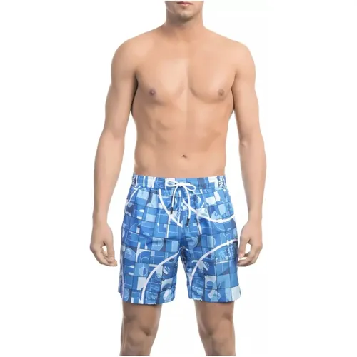 Hellblaue Badeshorts mit Allover-Print , Herren, Größe: 2XL - Bikkembergs - Modalova