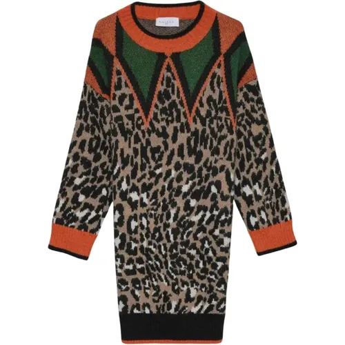 Leopard Print Long Sleeve Dress , female, Sizes: S, XS, M - Gaëlle Paris - Modalova
