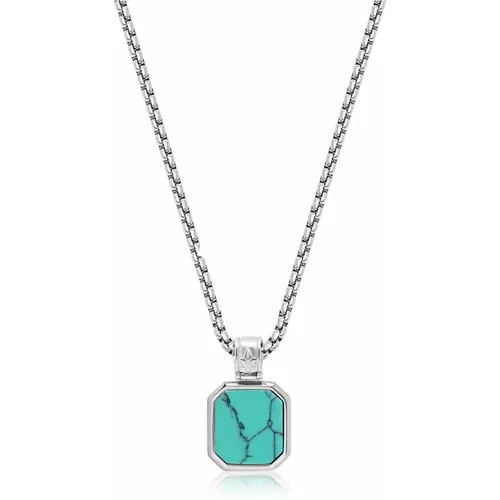 Silver Necklace with Square Turquoise Pendant , Herren, Größe: S - Nialaya - Modalova