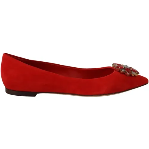 Rote Slip-On Flats mit Kristallen - Dolce & Gabbana - Modalova