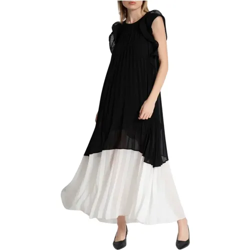 Langes Ausgestelltes Kleid mit Falten und Rüschen , Damen, Größe: XS - Kaos - Modalova