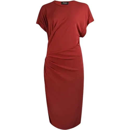 Rotes Drapiertes Kleid mit Kurzen Ärmeln , Damen, Größe: M - Dsquared2 - Modalova