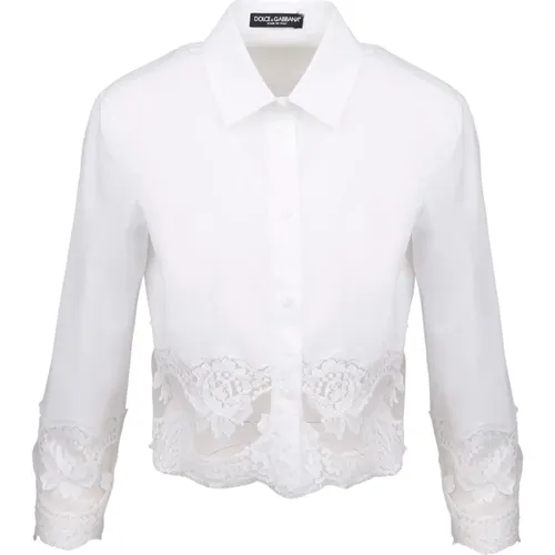 Lace Insert Crop Shirt , female, Sizes: M, XS - Dolce & Gabbana - Modalova