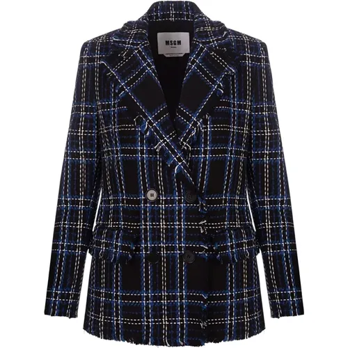 Blauer Wolltweed Doppelreihiger Blazer - MSGM - Modalova