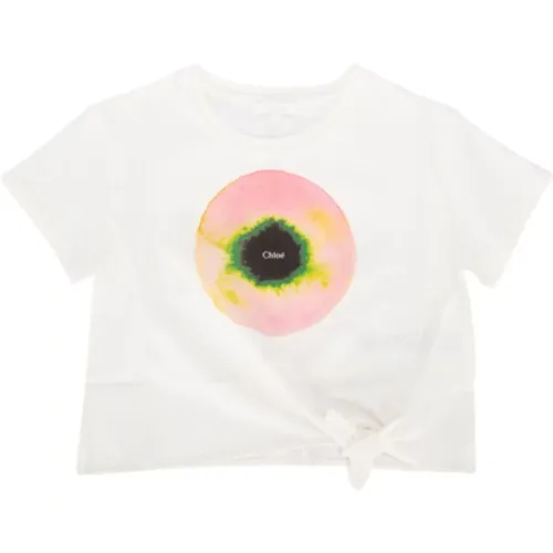 Weiße Cropped Kinder T-Shirt mit Druck - Chloé - Modalova