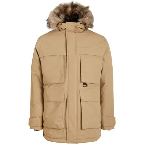 Windproof Parka Jacket with Fur Hood , male, Sizes: M, L, S, XL, 2XL - jack & jones - Modalova