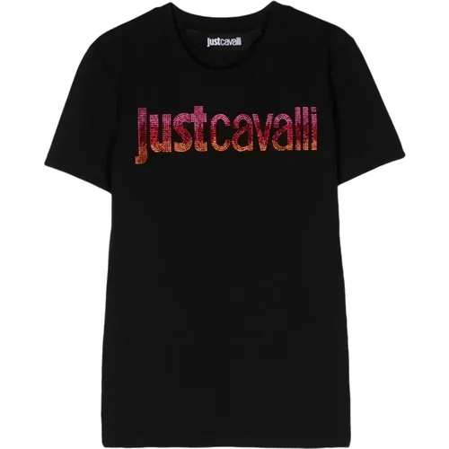 Schwarzes Logo T-Shirt , Damen, Größe: S - Just Cavalli - Modalova