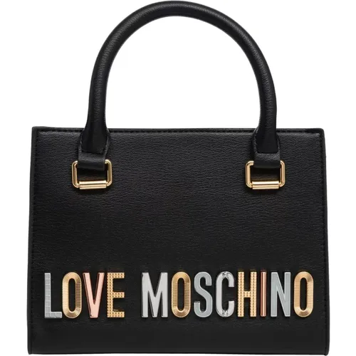 Swarovski Logo Handtasche Magnetverschluss,Schwarze Tasche mit Kettenriemen und auffälligem Liebeslogo - Love Moschino - Modalova