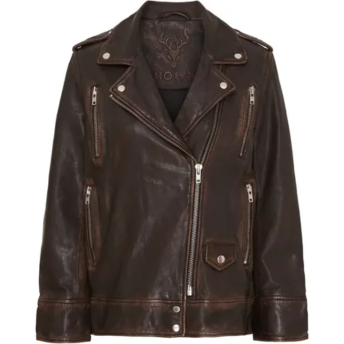 Oversized Biker Jacket Walnut Silver , female, Sizes: S, M, 2XL, XS, XL, L, 3XL - Notyz - Modalova