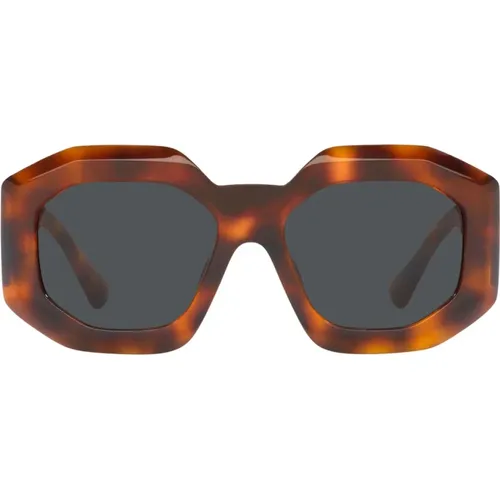 Irregular Shape Sunglasses with Havana Lens and Dark Grey Frame , unisex, Sizes: 56 MM - Versace - Modalova