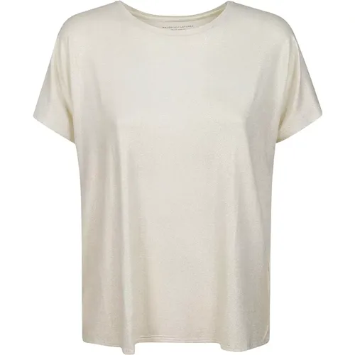 Short Sleeve Round Neck T-Shirt , female, Sizes: M, S - majestic filatures - Modalova