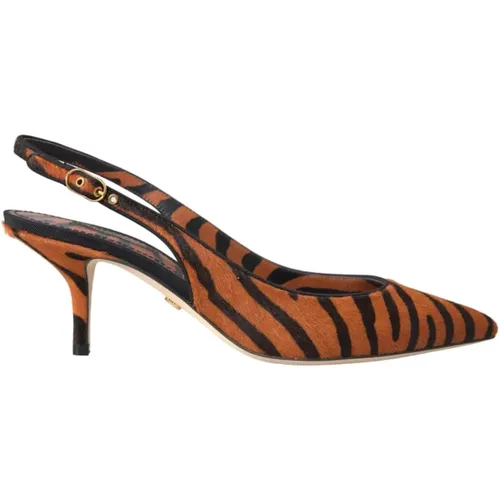 Zebra Print Leather Slingback Sandals , female, Sizes: 3 UK, 5 UK, 2 UK, 4 UK - Dolce & Gabbana - Modalova