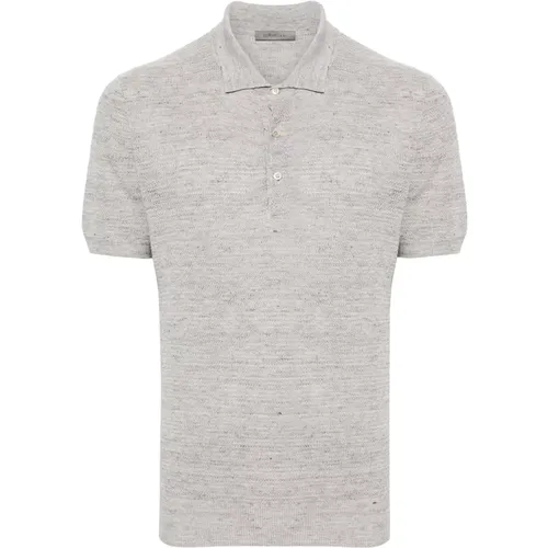 Casual Polo Shirt in Grau Leinen/Seide , Herren, Größe: XL - Corneliani - Modalova