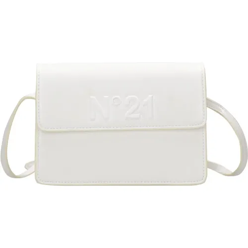 Weiße Leder-Schultertasche mit Logo , Damen, Größe: ONE Size - N21 - Modalova
