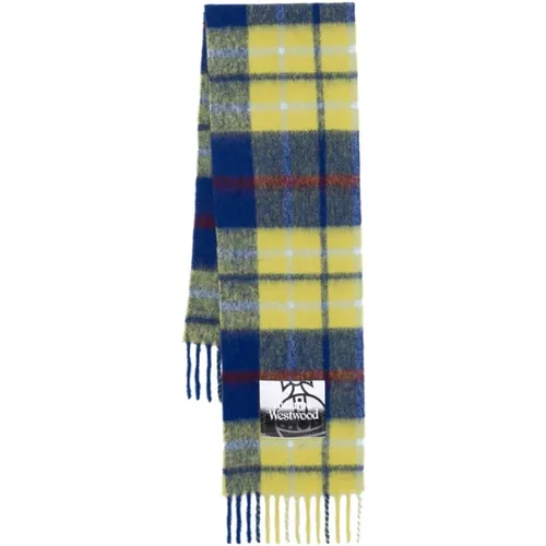 Blue Tartan Alpaca Wool Scarf , male, Sizes: ONE SIZE - Vivienne Westwood - Modalova